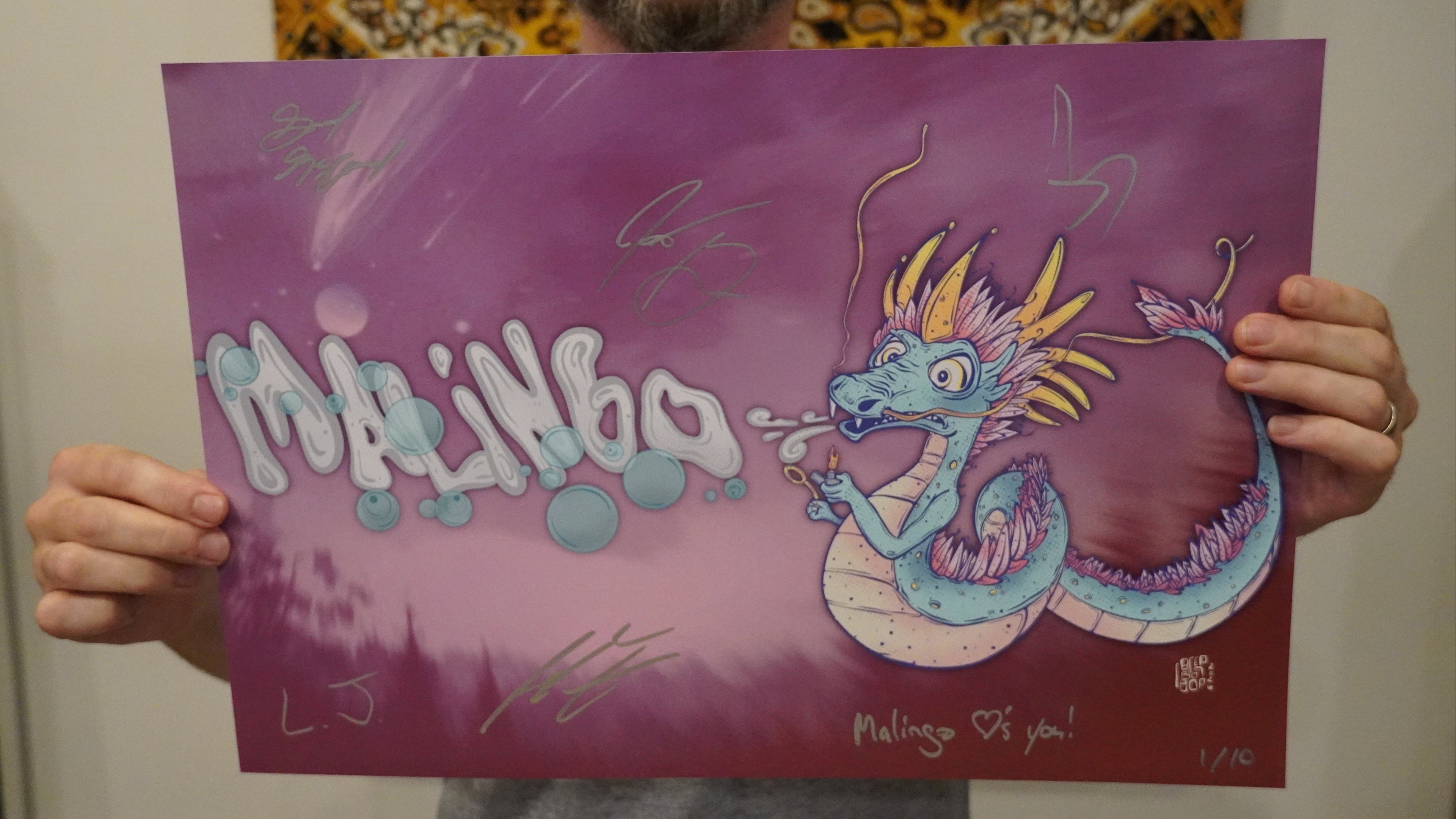 Bubble Dragon Poster autographed by ALL FIVE band members! ONLY 10 EXIST!
