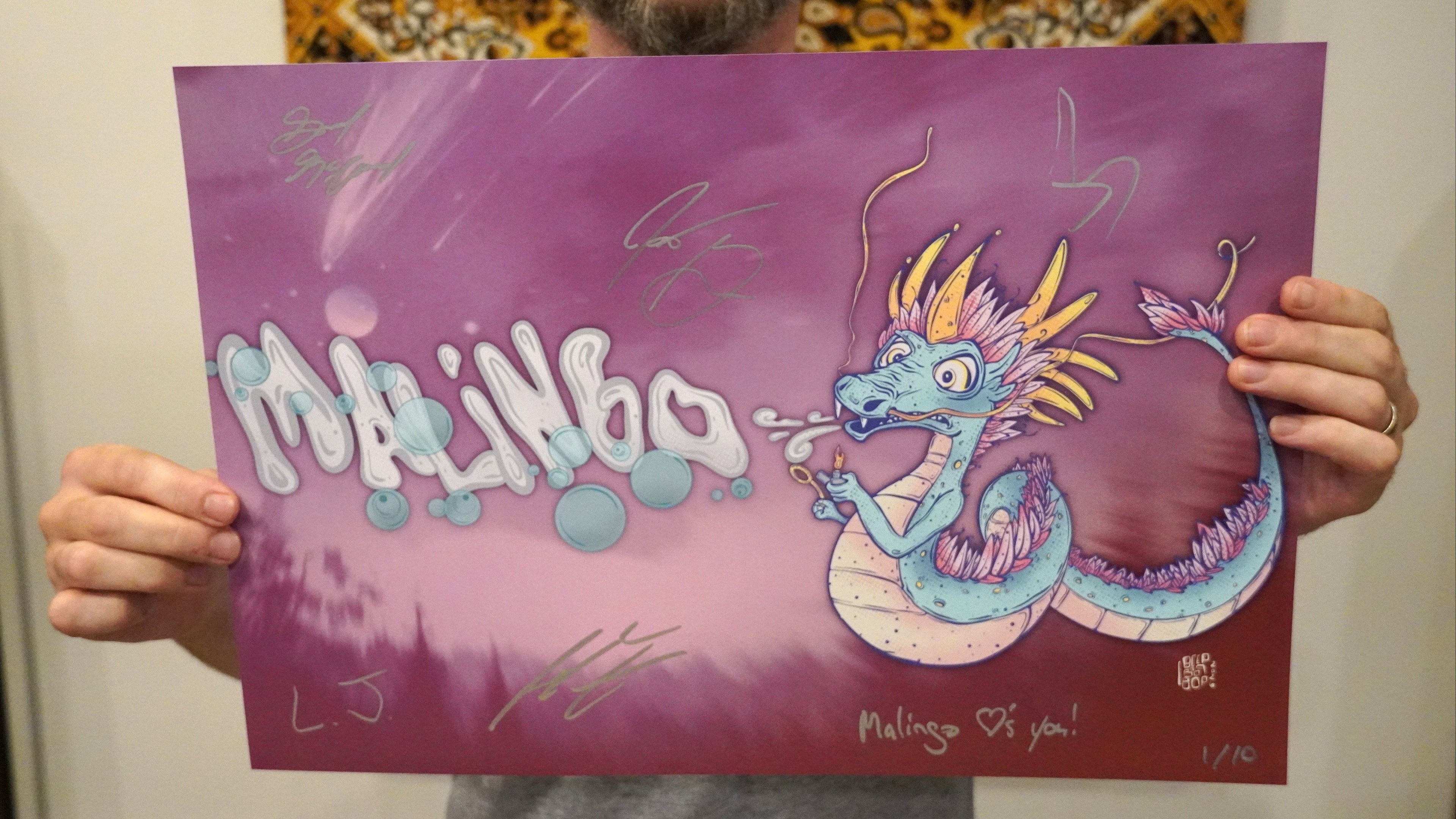 Bubble Dragon Poster autographed by ALL FIVE band members! ONLY 10 EXIST!